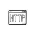 Browser window with http text hand drawn outline doodle icon.