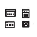 Browser window icon set, including calendar, oven, gallery, and night mode sign Royalty Free Stock Photo