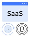 SaaS Concept with Bitcoin and Time Management Symbols Highlighting Efficiency and Technology Royalty Free Stock Photo