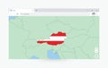 Browser window with map of Austria, searching Austria in internet