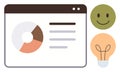 Data Presentation with Pie Chart, happy Face, and Light Bulb Representing Creativity and Success Royalty Free Stock Photo