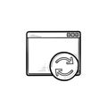 Browser window with restart button hand drawn outline doodle icon.