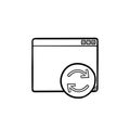 Browser window with restart button hand drawn outline doodle icon.