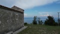 Brsec church on the top of the cliff Croatia aerial shot off the cliff