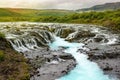 Bruarfoss waterfall with turquoise water cascades at sunset, Ice Royalty Free Stock Photo