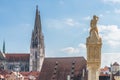 The Bruckmandl the landmark of Regensburg looks towards the cathedral, Germany Royalty Free Stock Photo