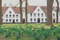 Bruges Beguinage with its colorful tulip fields and houses. Belgium Royalty Free Stock Photo