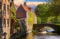 Bruges, Belgium. Ancient medieval stone houses bridge on canal.