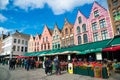 Tourists in north side of Grote Markt - Market Square of Bruges, Belgium. Royalty Free Stock Photo