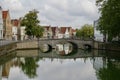 Ancient Poortersloge bridge over the canal surrounded by traditional buildings.