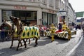 Carnival King and Queen on a horse drawn float in The Procession of the Golden Tree Pageant, held every 5 years since 1958.