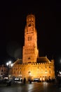 Belfry Tower in Bruges at night, Belgium