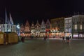 People on the large Market Square Markt in the centre of Bruges, night scene Royalty Free Stock Photo