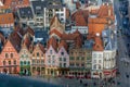 View to Bruges medieval Market Square Markt with colorful decorated guild houses Royalty Free Stock Photo