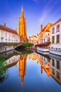 Bruges, Belgium. Dijver Canal and Church of Our Lady, West Flanders Royalty Free Stock Photo