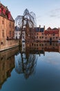 Bruges, Belgium iconic medieval houses, towers and Rozenhoedkaai canal. Classic postcard view of the historic city center. Often r