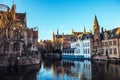 Bruges, Belgium. Image with Rozenhoedkaai in Brugge, Dijver river canal Royalty Free Stock Photo