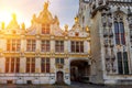 BRUGES, BELGIUM - JUNE 10, 2014: Facade of beauiful medieval buildings in Bruges