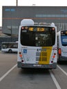 A bus (Van Hool hybrid) of De Lijn (company) is out of service at Bruges station.