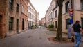 Bruges, Belgium - May 12, 2018: Roofs And Windows Of Old Authentic Brick Houses On Street Ontvangers-straat