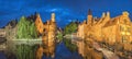 Bruges Belgium, night panorama city skyline at Rozenhoedkaai Dijver Canal Royalty Free Stock Photo