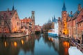 Bruges, Belgium Night Scene on the Rozenhoedkaai Royalty Free Stock Photo