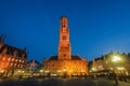 Night scene of Belfry Tower Belfort of Bruges