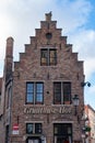 Bruges, Belgium 02/29/2020. Restaurant `Gruuthuse Hof` at Mariastraat 36. Medieval streets of old Bruge