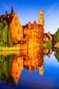 Bruges, Belgium. Rozenhoedkaai, picturesque canal lined with historic buildings in Brugge, West Flanders Royalty Free Stock Photo
