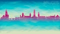 Bruges Belgium Skyline City Vector Silhouette. Broken Glass Abstract Geometric Dynamic Textured. Banner Background. Colorful Shape