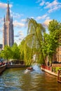 Bruges Belgium. View at the Bell tower of church Our Lady Royalty Free Stock Photo