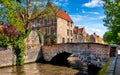 Bruges Belgium vintage stone houses and bridge Royalty Free Stock Photo