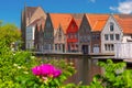 Bruges canal with beautiful houses, Belgium