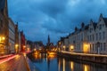 Bruges canal with Belfort tower at night, Belgium Royalty Free Stock Photo