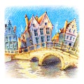 Bruges canal with bridge, Belgium Royalty Free Stock Photo