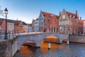 Bruges canal and bridge in the morning, Belgium Royalty Free Stock Photo