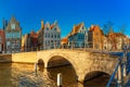 Bruges canal and bridge in the morning, Belgium Royalty Free Stock Photo