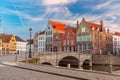 Bruges canal and bridge at sunset, Belgium