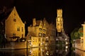 Bruges canal at night, Belgium Royalty Free Stock Photo