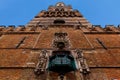 Bruges, Flanders, Belgium, Europe - October 1, 2019. Details of facades medieval old brick houses on the ancient streets in Royalty Free Stock Photo