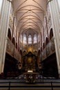 Bruges, Flanders, Belgium, Europe - October 1, 2019. Interior Saint Salvator Cathedral made of old bricks on ancient medieval Royalty Free Stock Photo