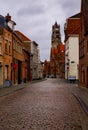 Bruges, Flanders, Belgium, Europe - October 1, 2019. Medieval ancient houses made of old bricks on ancient medieval street in Royalty Free Stock Photo