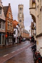 Bruges, Flanders, Belgium, Europe - October 1, 2019. Medieval ancient houses made of old bricks on  street in Bruges Brugge Royalty Free Stock Photo