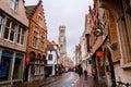 Bruges, Flanders, Belgium, Europe - October 1, 2019. Medieval ancient houses made of old bricks on  street in Bruges Brugge Royalty Free Stock Photo