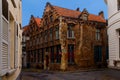 Bruges, Flanders, Belgium, Europe - October 1, 2019. Medieval old brick houses on the ancient streets in  Bruges Brugge in Royalty Free Stock Photo