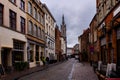 Bruges, Flanders, Belgium, Europe - October 1, 2019. Medieval old brick houses on the ancient streets in  Bruges Brugge in Royalty Free Stock Photo