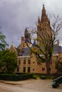 Bruges, Flanders, Belgium, Europe - October 1, 2019. Saint Salvator Cathedral made of old bricks on ancient medieval street in Royalty Free Stock Photo