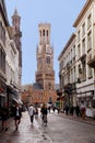 Bruges, Flanders, Belgium, Europe - October 1, 2019. Unknown people on the medieval ancient Market Place Market Square in