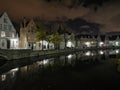 Bruges at night. Medieval city, reflexion on water Royalty Free Stock Photo