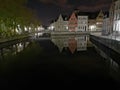 Bruges at night. Medieval city, reflexion on water Royalty Free Stock Photo